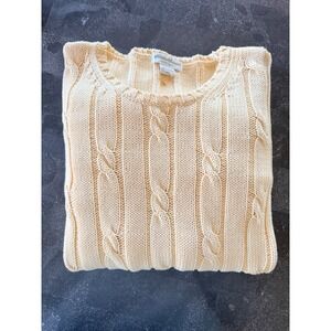 Eddie Bauer Womens XXL Butter Yellow Cable Knit 100% Cotton Crew Neck Sweater